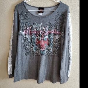 Harley Davidson Womens XL Lace Long Sleeve Blouse